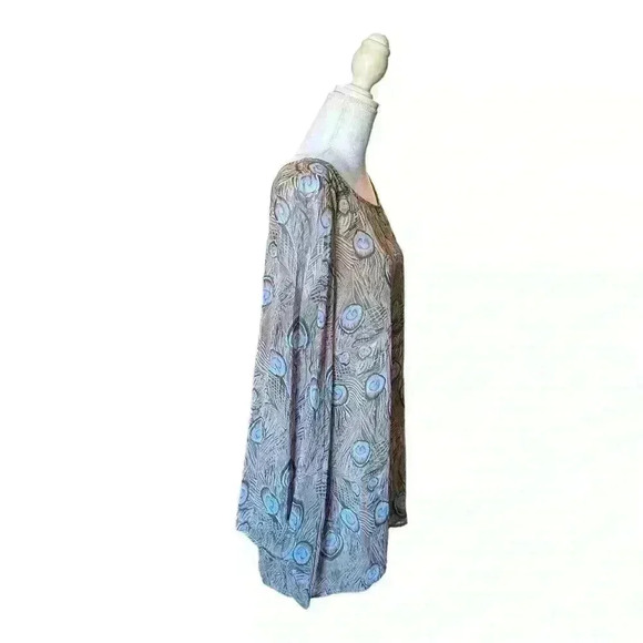 Show Me Your MuMu Peacock Feather Mini Tunic Dress with Butterfly Sleeves Size M - Picture 6 of 10